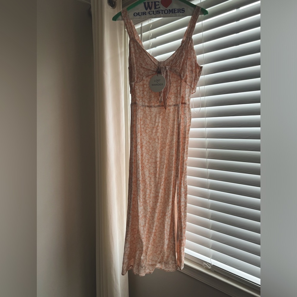 NWT Lost & Wander pink, and white maxi dress.